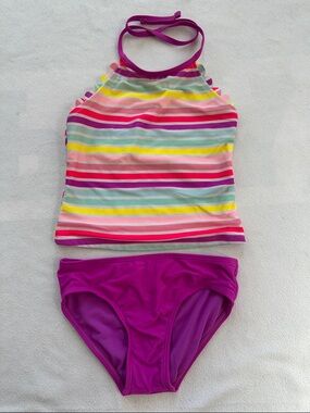 Cat & Jack Bright Multi-Stripe Tankini with Magenta Bottoms